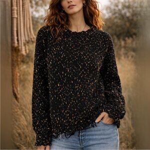 Kyemi Black Confetti Distressed Soft Comfy Knit Sweater Oversized Medium